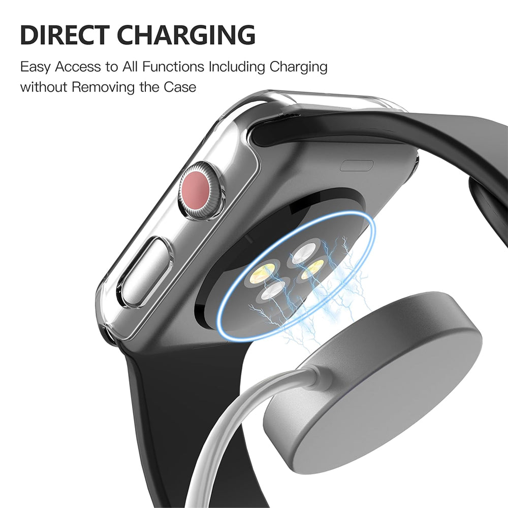 Apple Watch 38mm Case with Glass Screen Protector by SwiftShield (2 Pack - Black + Clear)