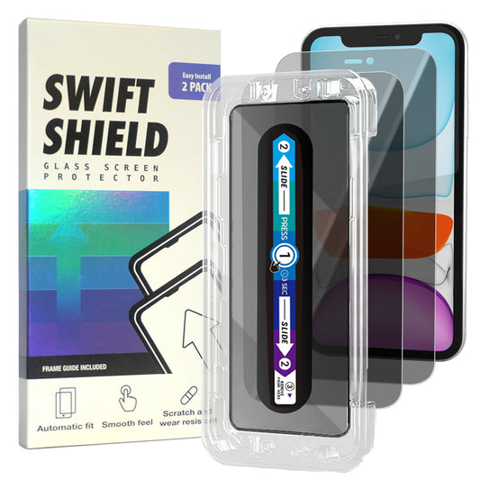 iPhone 11 Tempered Glass Screen Protector [2-Pack] with Easy Alignment Frame – Privacy, Premium by SwiftShield