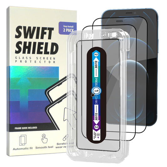 iPhone 12 Pro Tempered Glass Screen Protector [2-Pack] with Easy Alignment Frame – Clear, Premium by SwiftShield