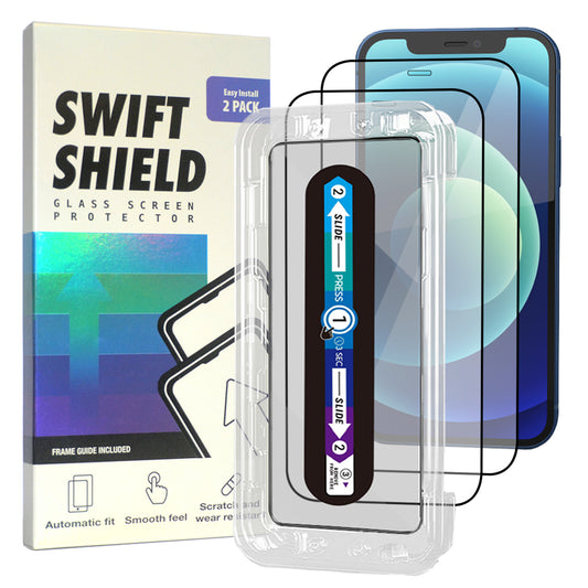 iPhone 12 Tempered Glass Screen Protector [2-Pack] with Easy Alignment Frame – Clear, Premium by SwiftShield