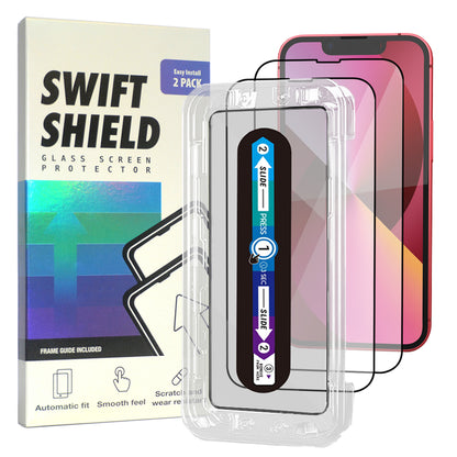 iPhone 13 Mini Tempered Glass Screen Protector [2-Pack] with Easy Alignment Frame – Clear, Premium by SwiftShield