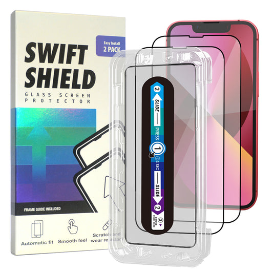 iPhone 13 Mini Tempered Glass Screen Protector [2-Pack] with Easy Alignment Frame – Clear, Premium by SwiftShield