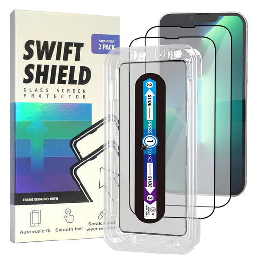 iPhone 13 Pro Max Tempered Glass Screen Protector [2-Pack] with Easy Alignment Frame – Clear, Premium by SwiftShield