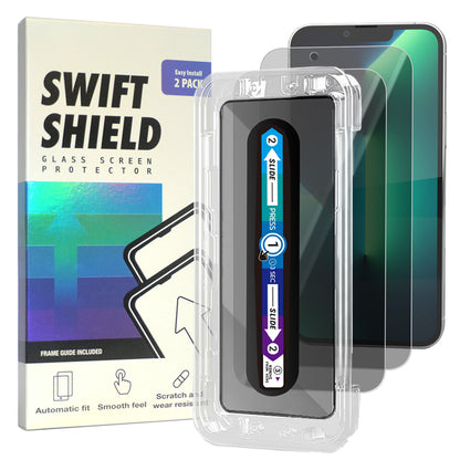 iPhone 13 Pro Max Tempered Glass Screen Protector [2-Pack] with Easy Alignment Frame – Privacy, Premium by SwiftShield