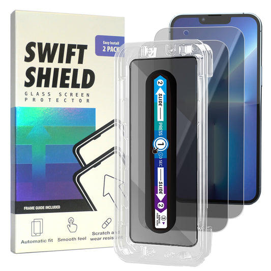 iPhone 13 Pro Tempered Glass Screen Protector [2-Pack] with Easy Alignment Frame – Privacy, Premium by SwiftShield