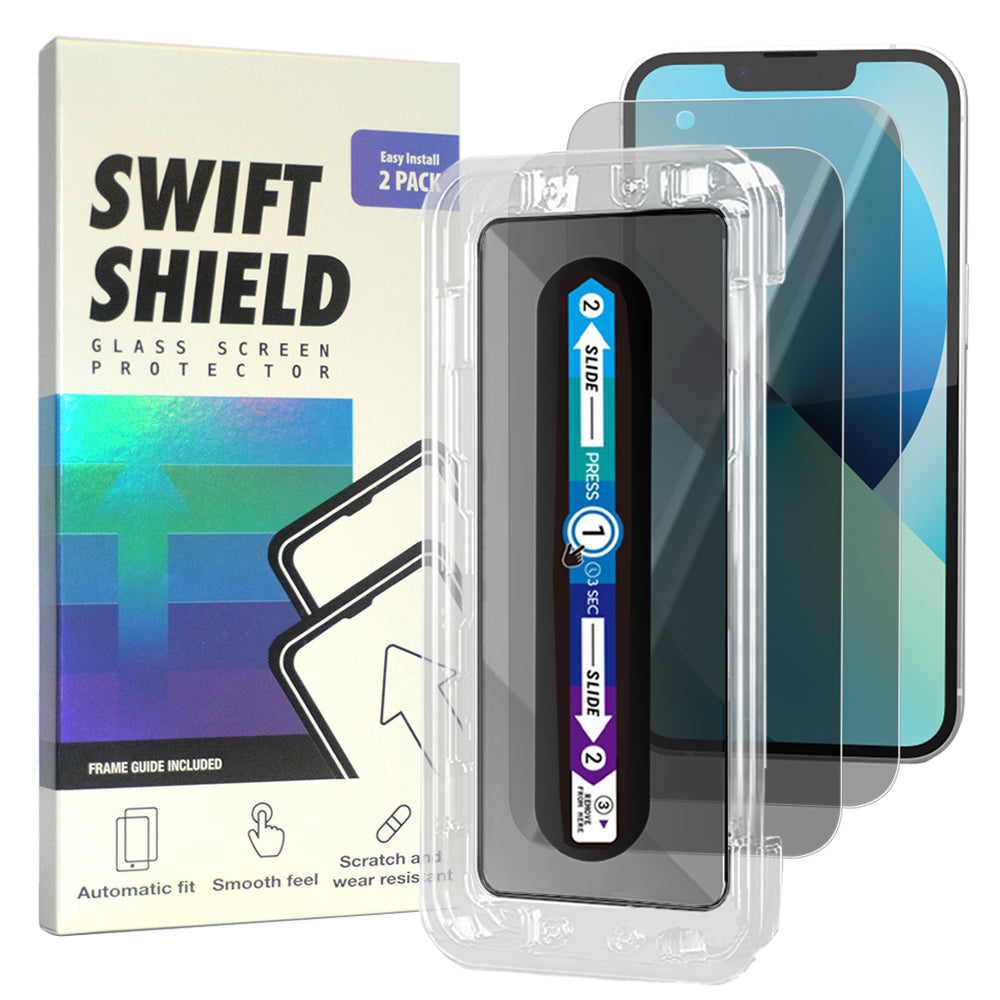 iPhone 13 Tempered Glass Screen Protector [2-Pack] with Easy Alignment Frame – Privacy, Premium by SwiftShield