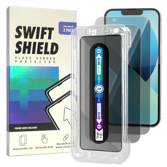 iPhone 13 Tempered Glass Screen Protector [2-Pack] with Easy Alignment Frame – Privacy, Premium by SwiftShield