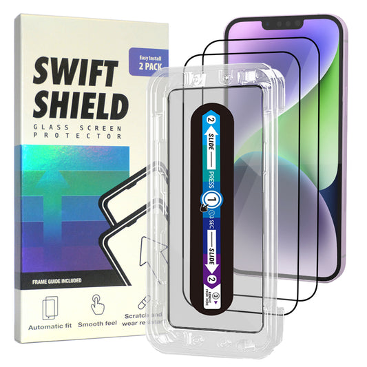 iPhone 14 Plus Tempered Glass Screen Protector [2-Pack] with Easy Alignment Frame – Clear, Premium by SwiftShield