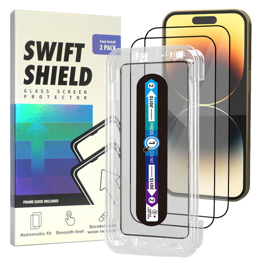 iPhone 14 Pro Max Tempered Glass Screen Protector [2-Pack] with Easy Alignment Frame – Clear, Premium by SwiftShield