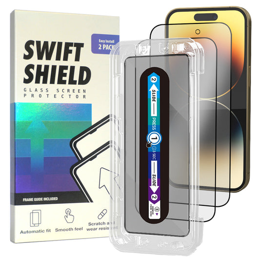iPhone 14 Pro Max Tempered Glass Screen Protector [2-Pack] with Easy Alignment Frame – Matte Anti-Glare, Premium by SwiftShield