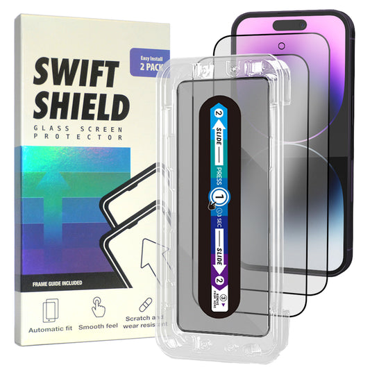 iPhone 14 Pro Tempered Glass Screen Protector [2-Pack] with Easy Alignment Frame – Matte Anti-Glare, Premium by SwiftShield