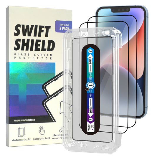 iPhone 14 Tempered Glass Screen Protector [2-Pack] with Easy Alignment Frame – Clear, Premium by SwiftShield