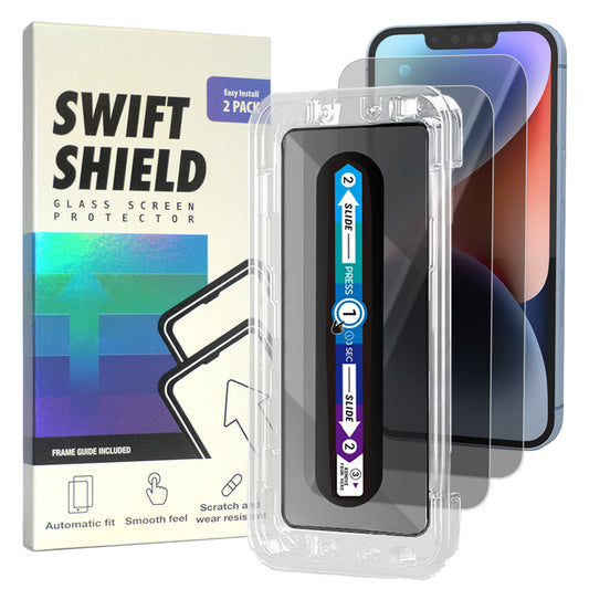 iPhone 14 Tempered Glass Screen Protector [2-Pack] with Easy Alignment Frame – Privacy, Premium by SwiftShield