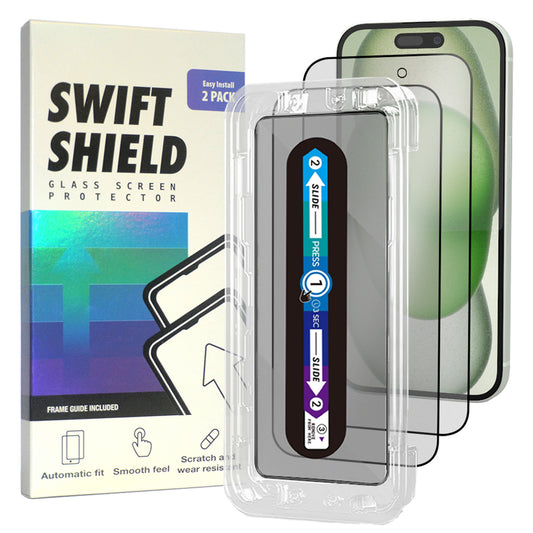 iPhone 15 Plus Tempered Glass Screen Protector [2-Pack] with Easy Alignment Frame – Matte Anti-Glare, Premium by SwiftShield