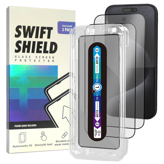 iPhone 15 Pro Tempered Glass Screen Protector [2-Pack] with Easy Alignment Frame – Matte Anti-Glare, Premium by SwiftShield