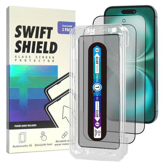 iPhone 16 Plus Tempered Glass Screen Protector [2-Pack] with Easy Alignment Frame – Matte Anti-Glare, Premium by SwiftShield