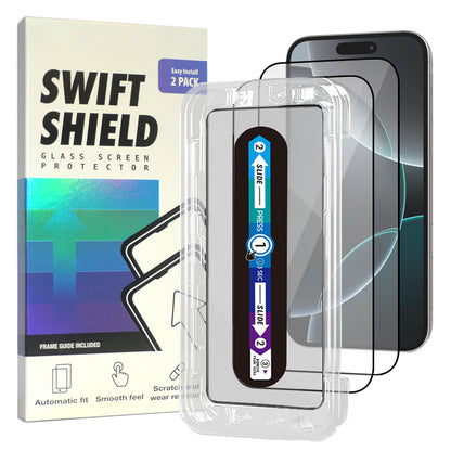 iPhone 16 Pro Max Tempered Glass Screen Protector [2-Pack] with Easy Alignment Frame – Clear, Premium by SwiftShield