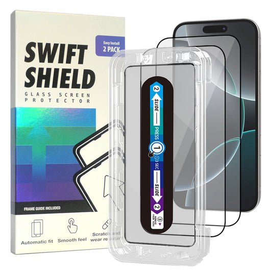 iPhone 16 Pro Max Tempered Glass Screen Protector [2-Pack] with Easy Alignment Frame – Clear, Premium by SwiftShield