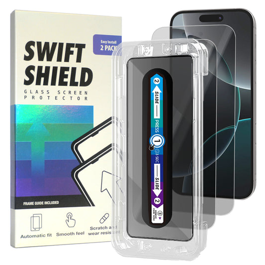 iPhone 16 Pro Max Tempered Glass Screen Protector [2-Pack] with Easy Alignment Frame – Privacy, Premium by SwiftShield