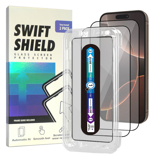 iPhone 16 Pro Tempered Glass Screen Protector [2-Pack] with Easy Alignment Frame – Clear, Premium by SwiftShield