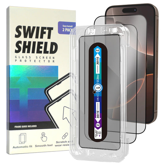 iPhone 16 Pro Tempered Glass Screen Protector [2-Pack] with Easy Alignment Frame – Matte Anti-Glare, Premium by SwiftShield