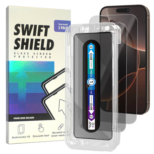 iPhone 16 Pro Tempered Glass Screen Protector [2-Pack] with Easy Alignment Frame – Privacy, Premium by SwiftShield