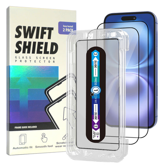 iPhone 16 Plus Tempered Glass Screen Protector [2-Pack] with Easy Alignment Frame – Clear, Premium by SwiftShield