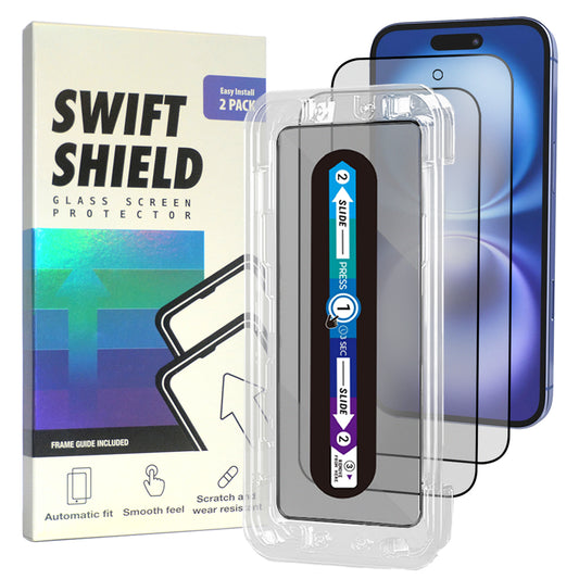 iPhone 16 Tempered Glass Screen Protector [2-Pack] with Easy Alignment Frame – Matte Anti-Glare, Premium by SwiftShield