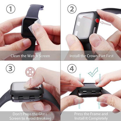 Apple Watch 38mm Case with Glass Screen Protector by SwiftShield (2 Pack - Black + Clear)