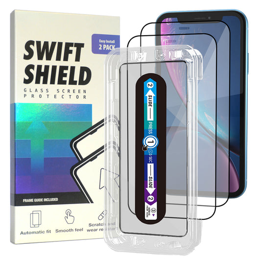 iPhone XR Tempered Glass Screen Protector [2-Pack] with Easy Alignment Frame – Clear, Premium by SwiftShield