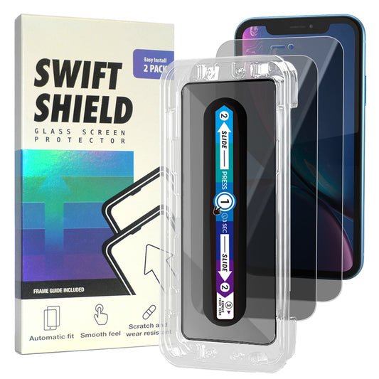 iPhone XR Tempered Glass Screen Protector [2-Pack] with Easy Alignment Frame – Privacy, Premium by SwiftShield